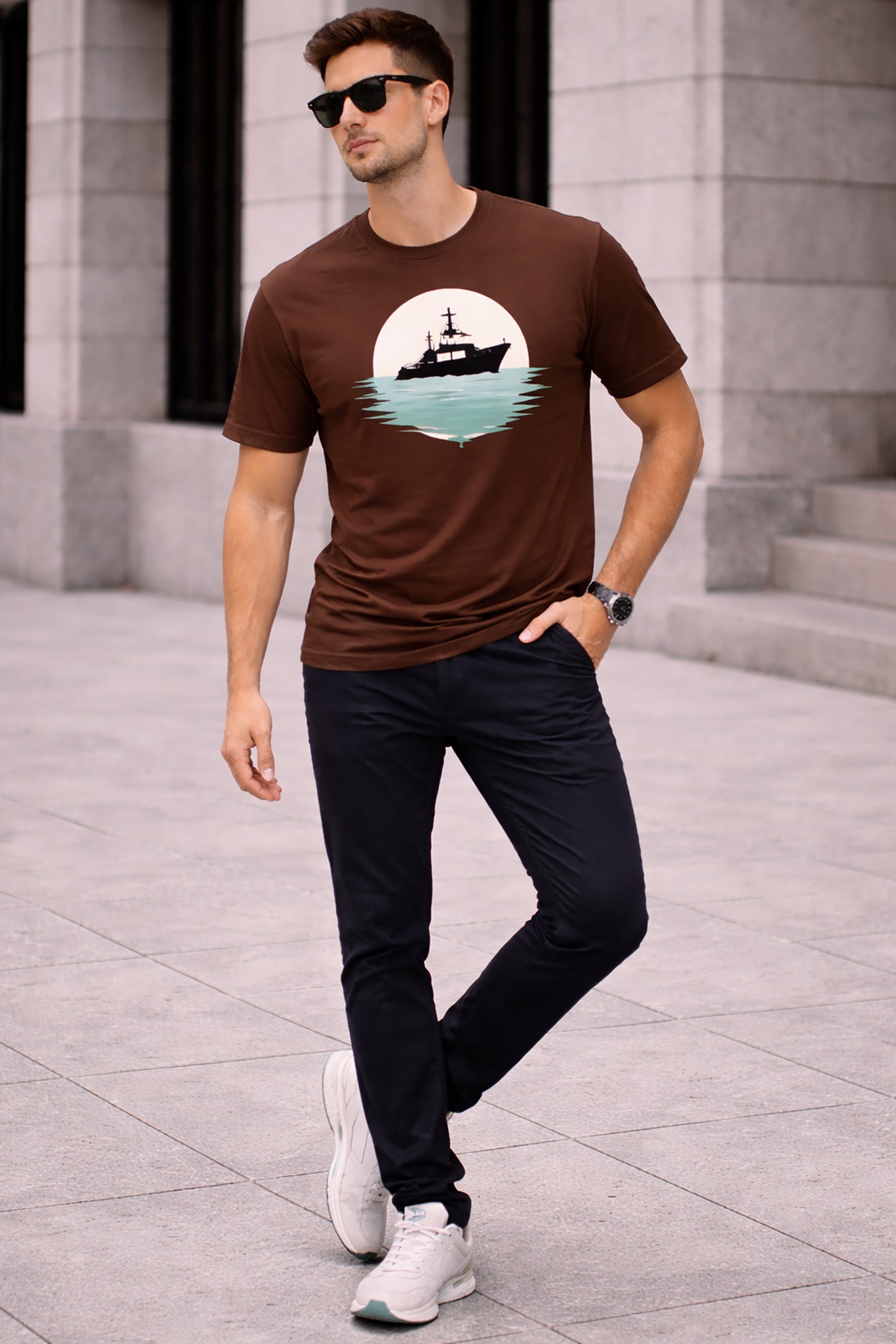 Coffee Brown Men’s Graphic Print T-Shirt – Regular Fit Casual Wear