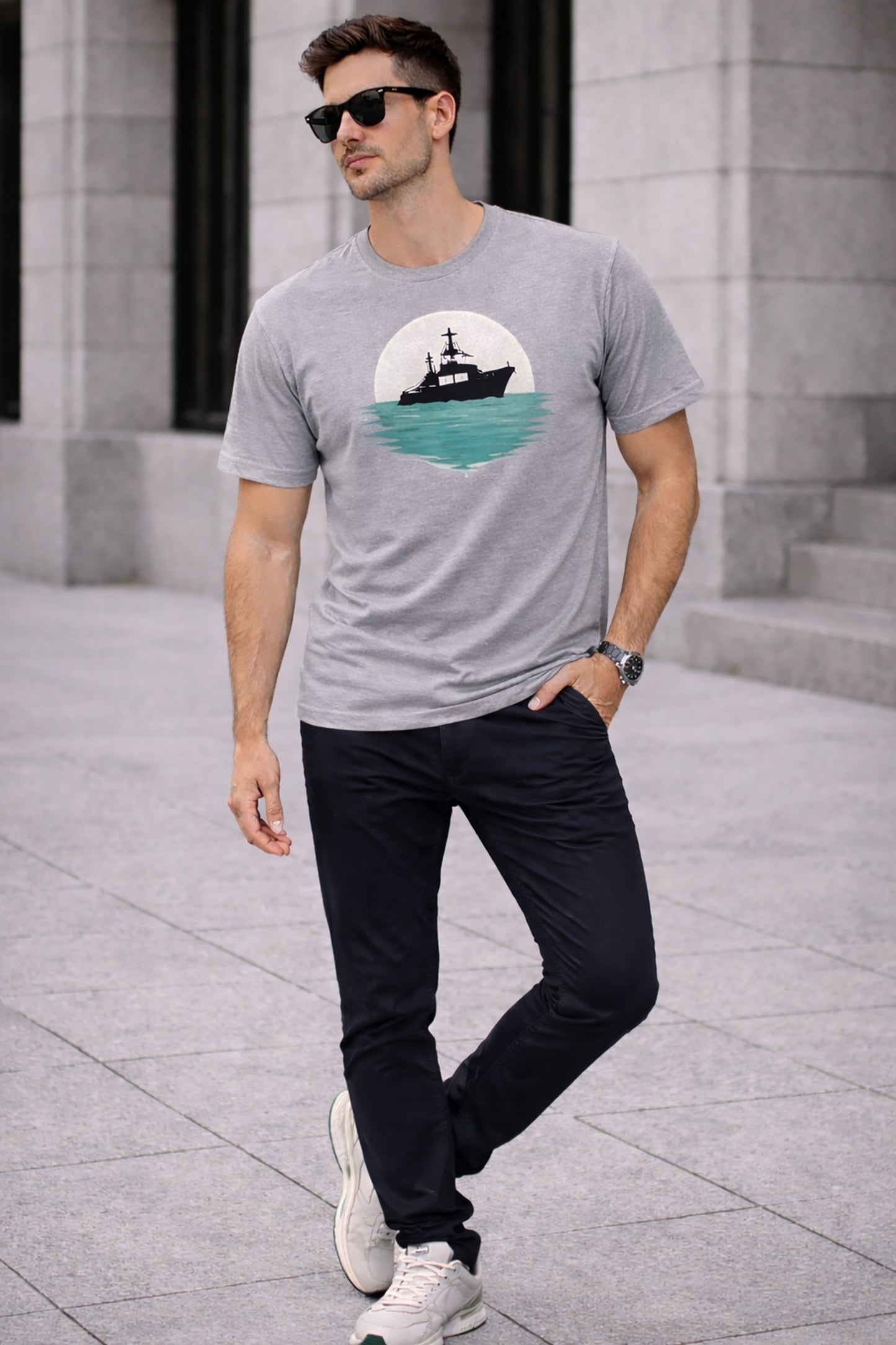 Grey Men’s Graphic Print T-Shirt – Regular Fit Casual Wear