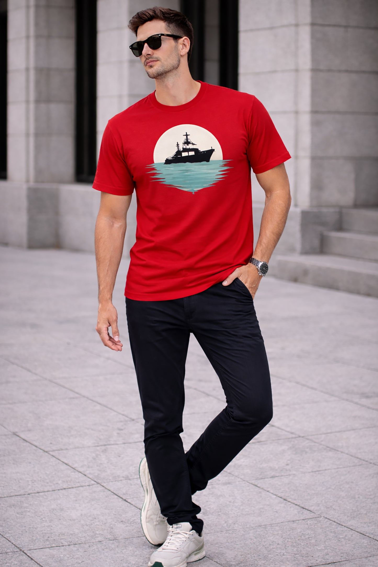 Red Men’s Graphic Print T-Shirt – Regular Fit Casual Wear