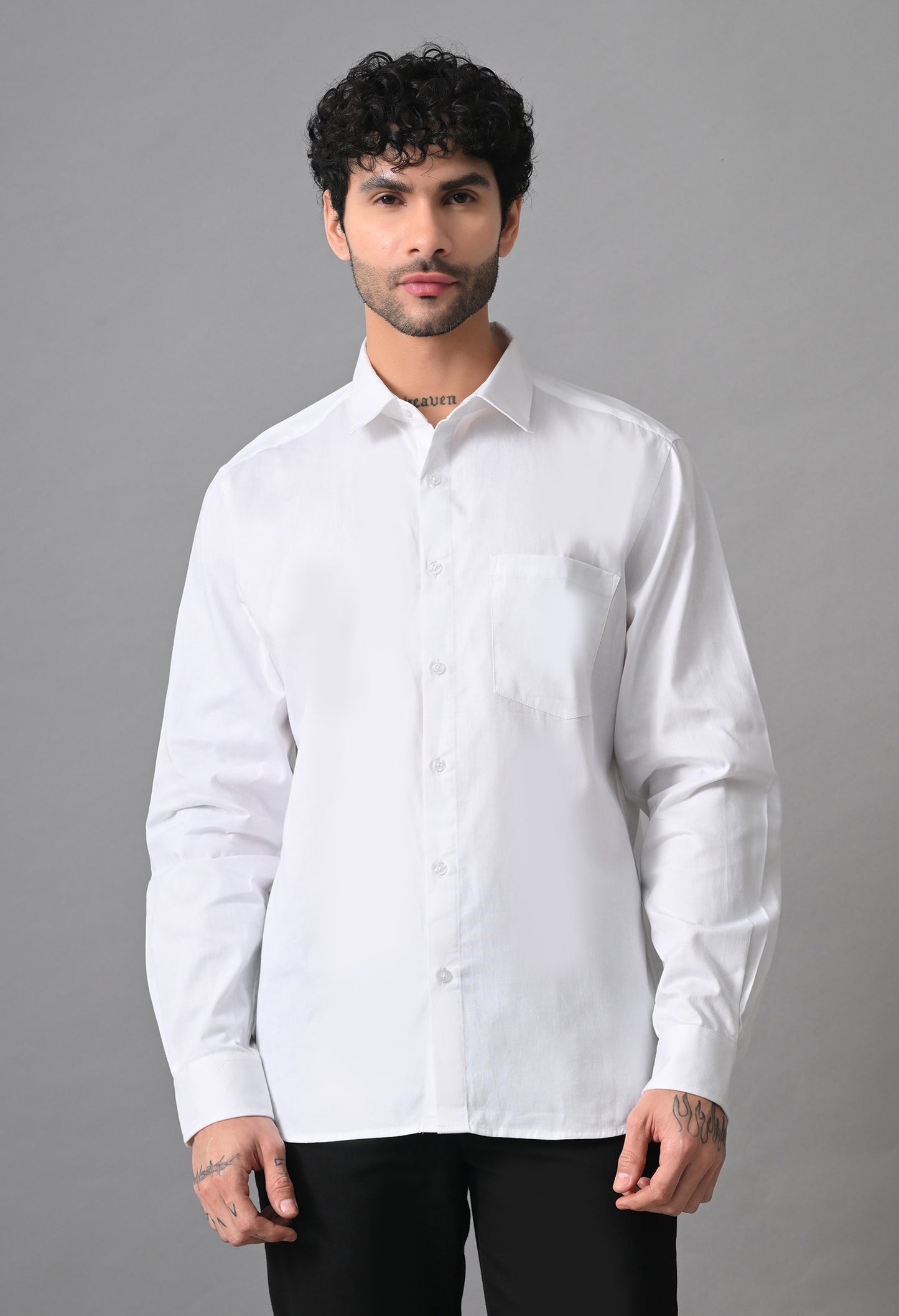 White Men's Solid Cotton Poplin Regular Fit Full Sleeve Formal Shirts