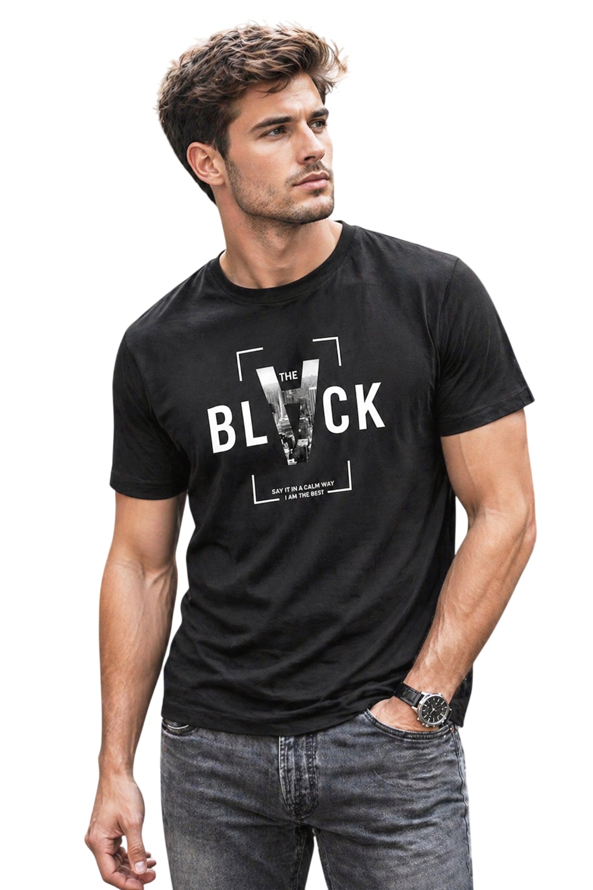 Black Men’s Graphic Print T-Shirt – Regular Fit Casual Wear