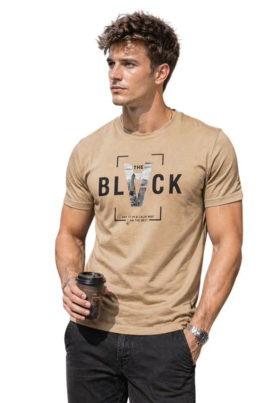 Khaki Men’s Graphic Print T-Shirt – Regular Fit Casual Wear