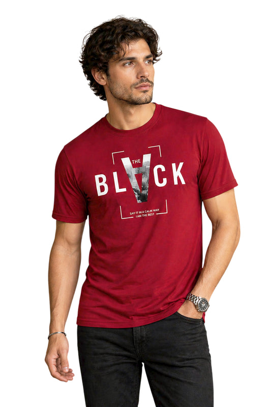 Maroon Men’s Graphic Print T-Shirt – Regular Fit Casual Wear