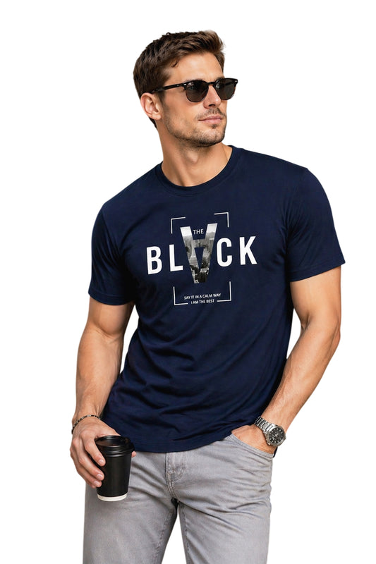 Navy Blue Men’s Graphic Print T-Shirt – Regular Fit Casual Wear