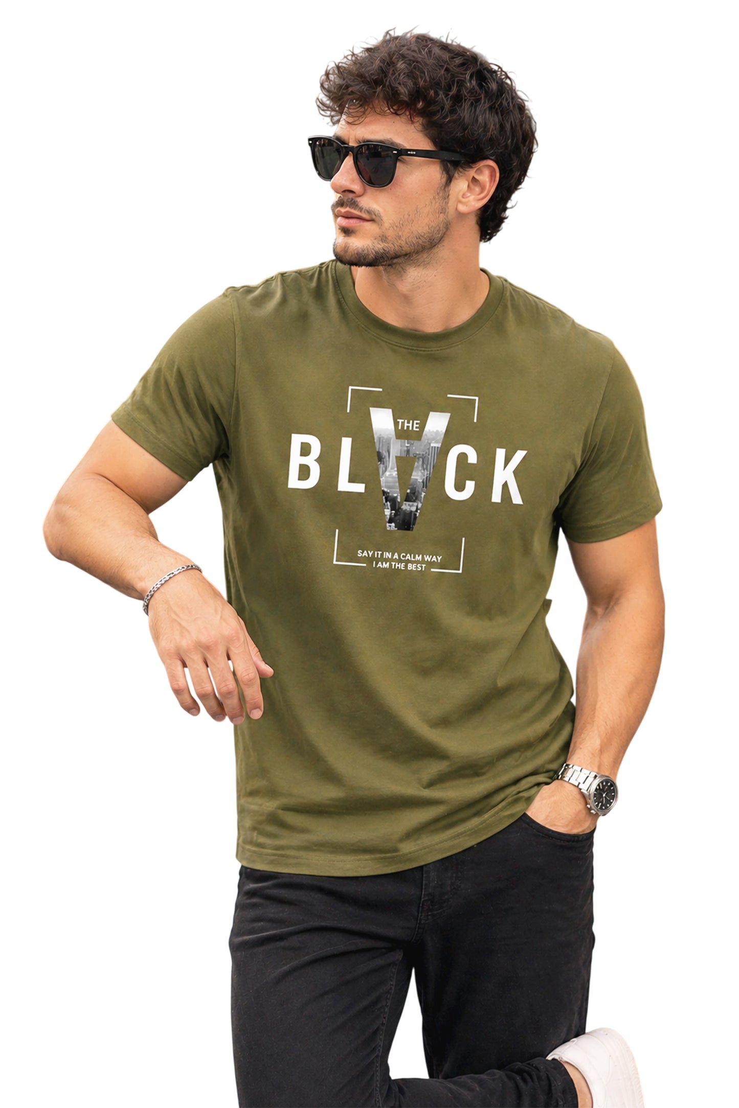 Olive Green Men’s Graphic Print T-Shirt – Regular Fit Casual Wear