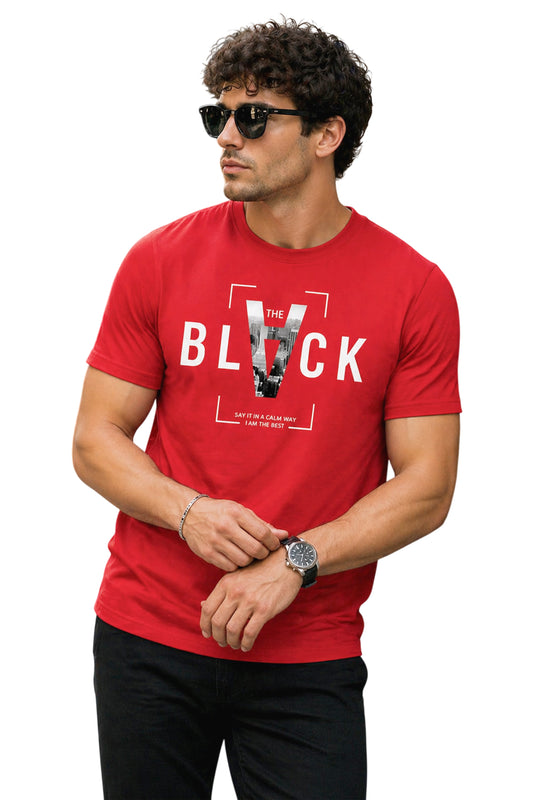 Red Men’s Graphic Print T-Shirt – Regular Fit Casual Wear
