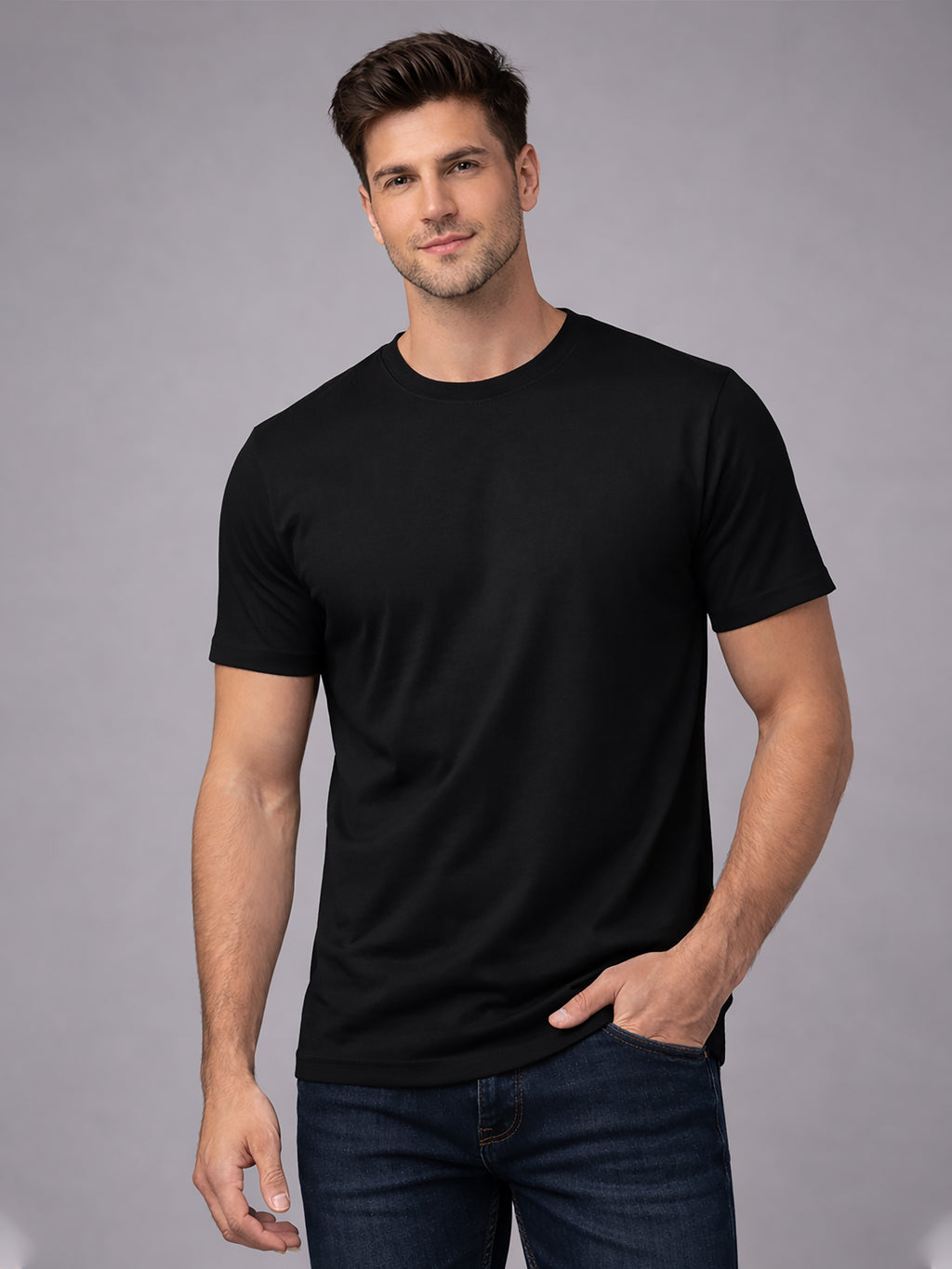 Men's Polycotton Regular Fit Solid Round Neck Half Sleeve T-Shirt
