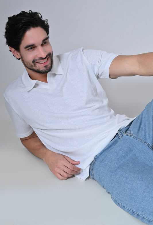 White Men’s Cotton Solid Polo T-Shirt – Regular Fit Minimal Casual Wear