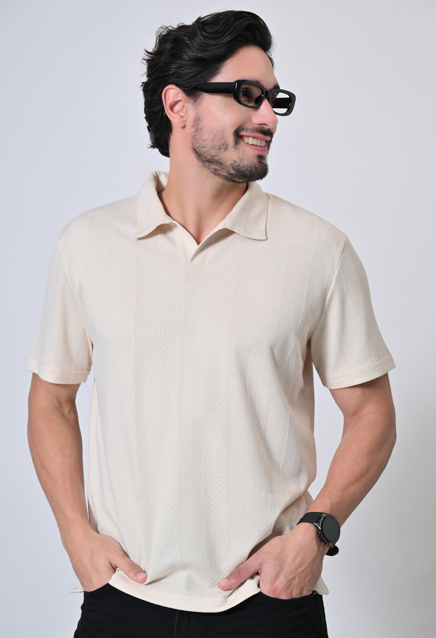 Beige Men’s Cotton Solid Polo T-Shirt – Regular Fit Minimal Casual Wear