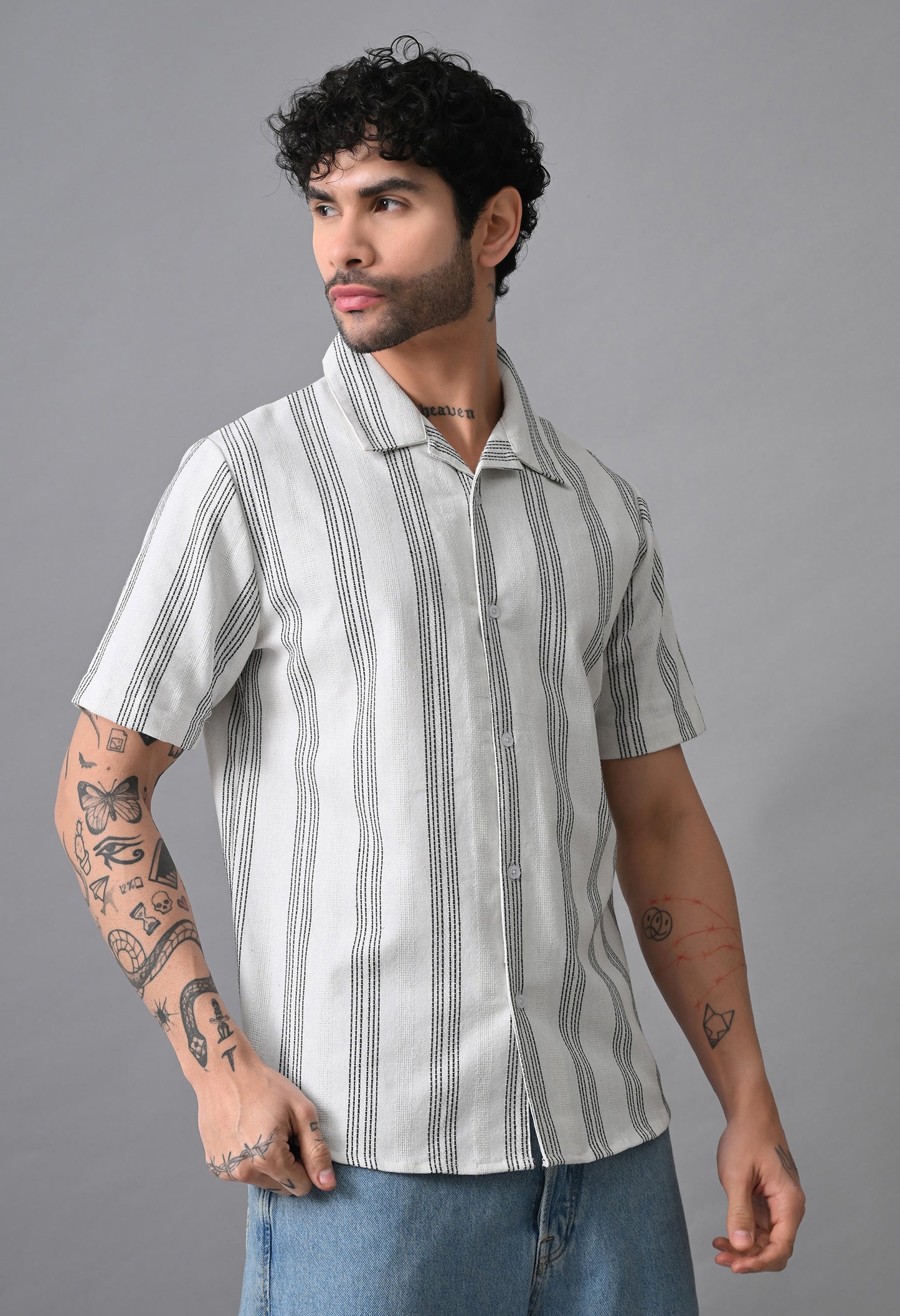 White Men's Cotton Poplin Striped Regular Fit Casual& Semi Formal Shirts