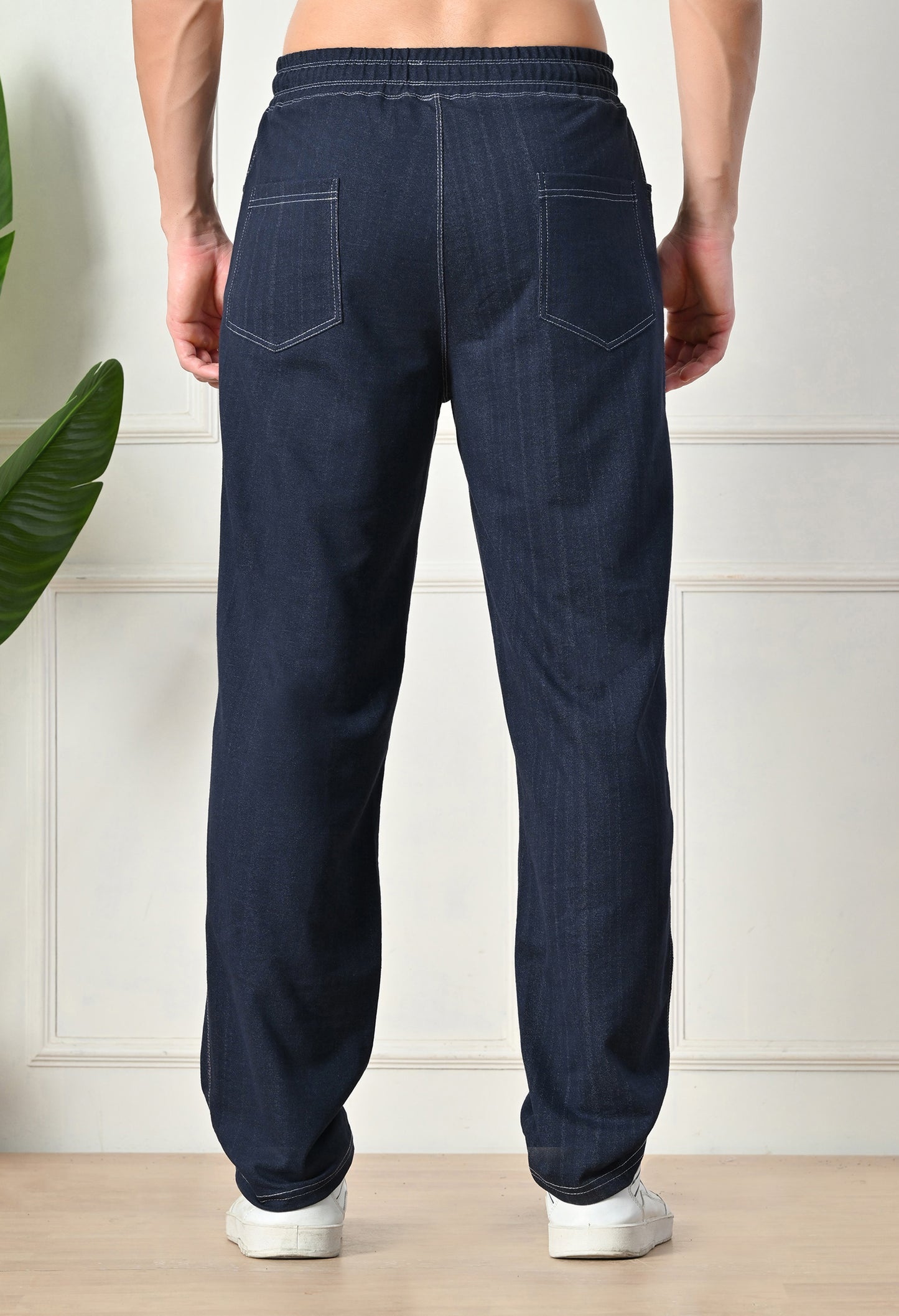 Navy Blue Men’s Knitted Tapered Jogger Pants – Mid-Rise Drawstring Athleisure Wear