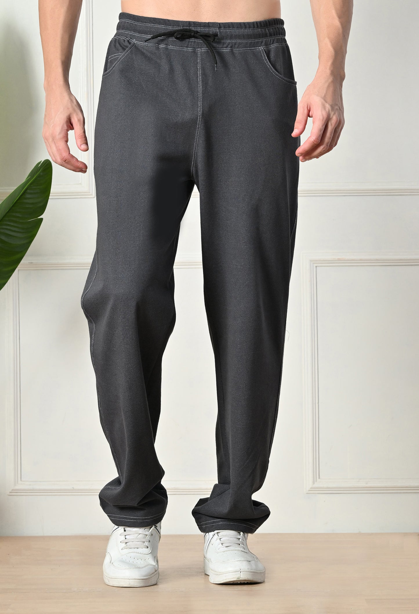 Grey Men’s Knitted Tapered Jogger Pants – Mid-Rise Drawstring Athleisure Wear