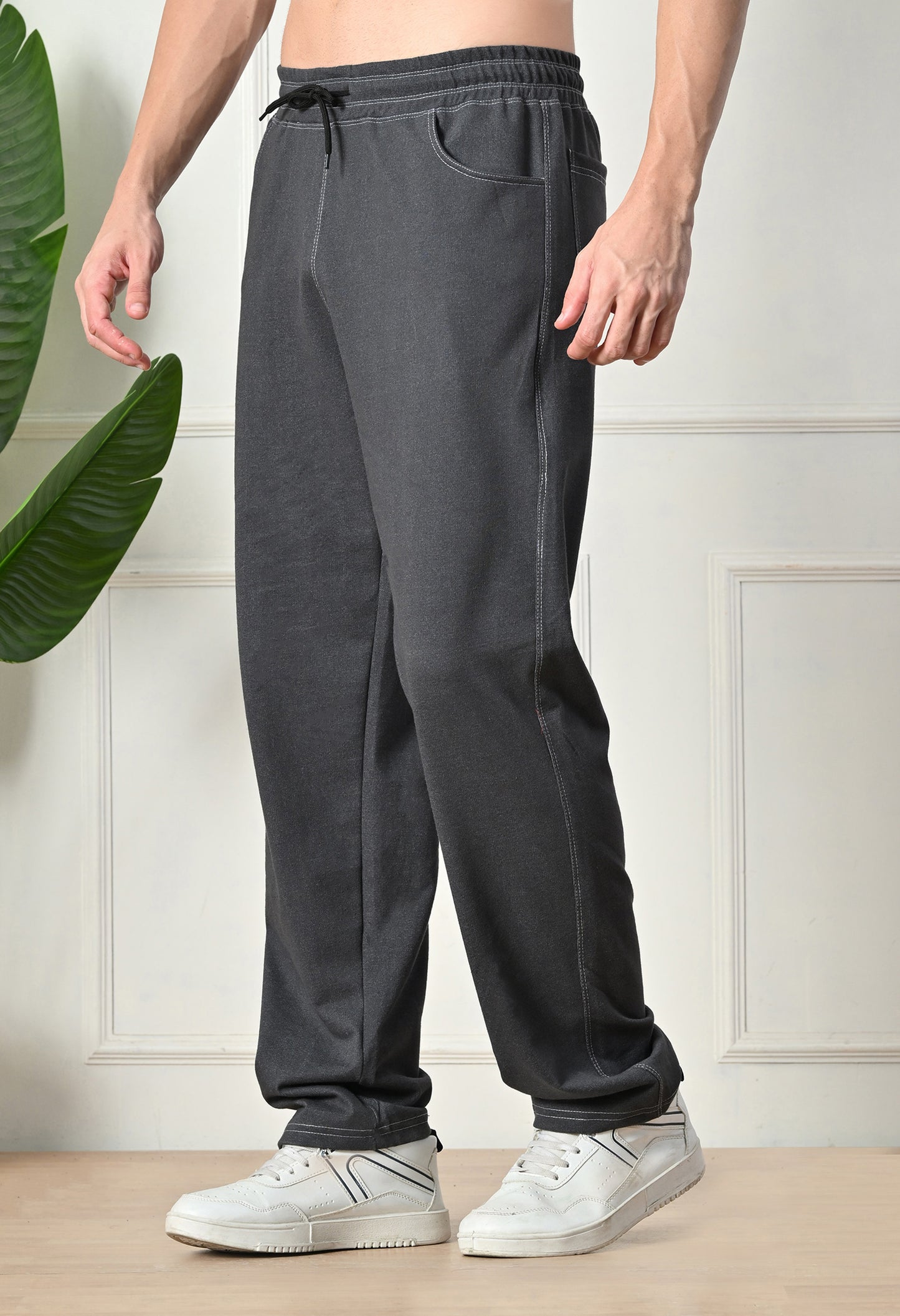 Grey Men’s Knitted Tapered Jogger Pants – Mid-Rise Drawstring Athleisure Wear