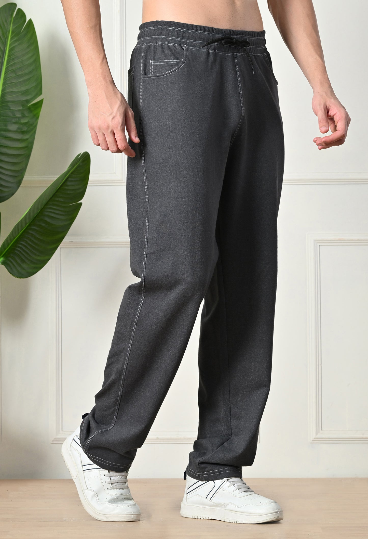Grey Men’s Knitted Tapered Jogger Pants – Mid-Rise Drawstring Athleisure Wear