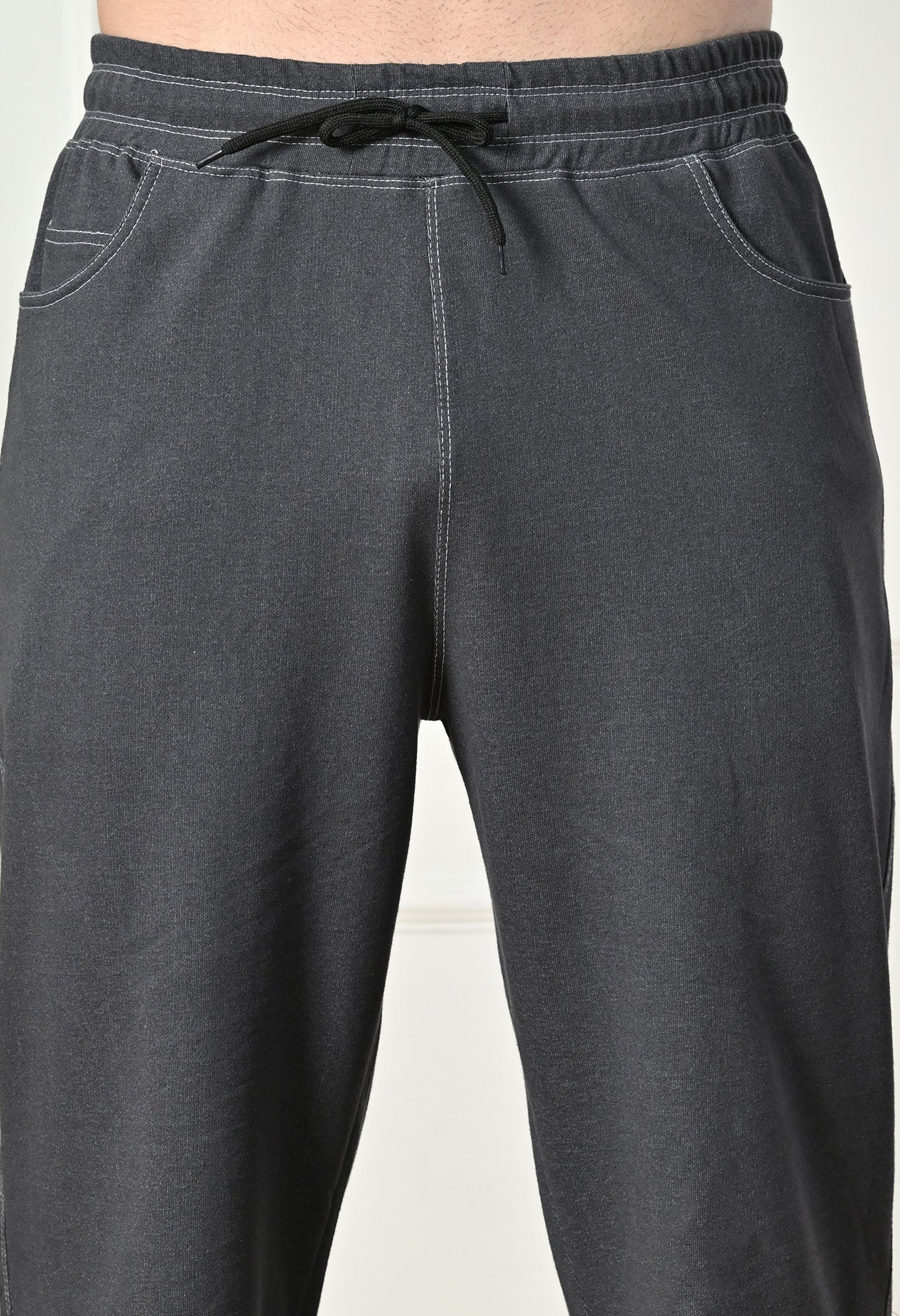Grey Men’s Knitted Tapered Jogger Pants – Mid-Rise Drawstring Athleisure Wear