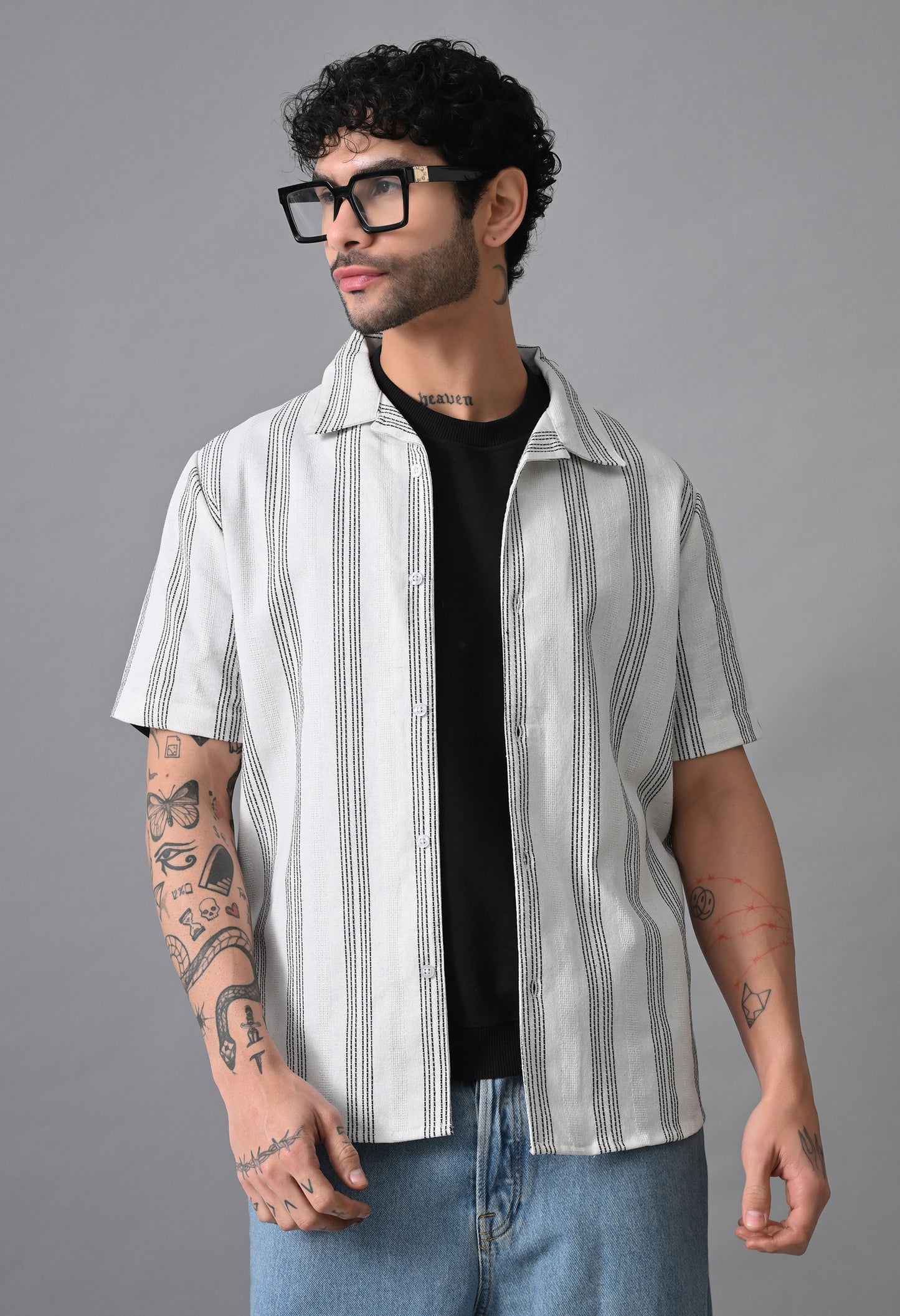 White Men's Cotton Poplin Striped Regular Fit Casual& Semi Formal Shirts