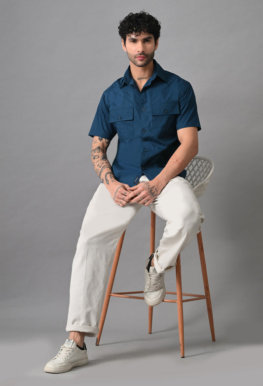 Teal Blue Men's  Solid Cotton Poplin Regular Fit Casual & Semi Formal Shirts