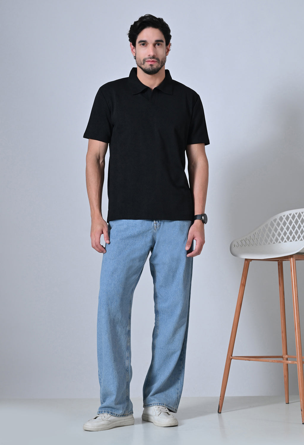 Black Men’s Cotton Solid Polo T-Shirt – Regular Fit Minimal Casual Wear