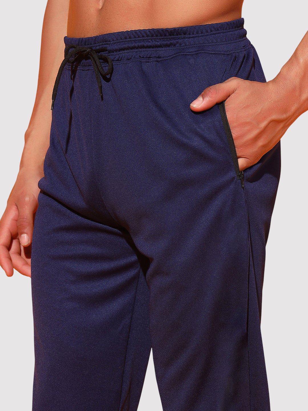 Navy Blue Men’s Knitted Tapered Jogger Pants – Mid-Rise Drawstring Athleisure Wear