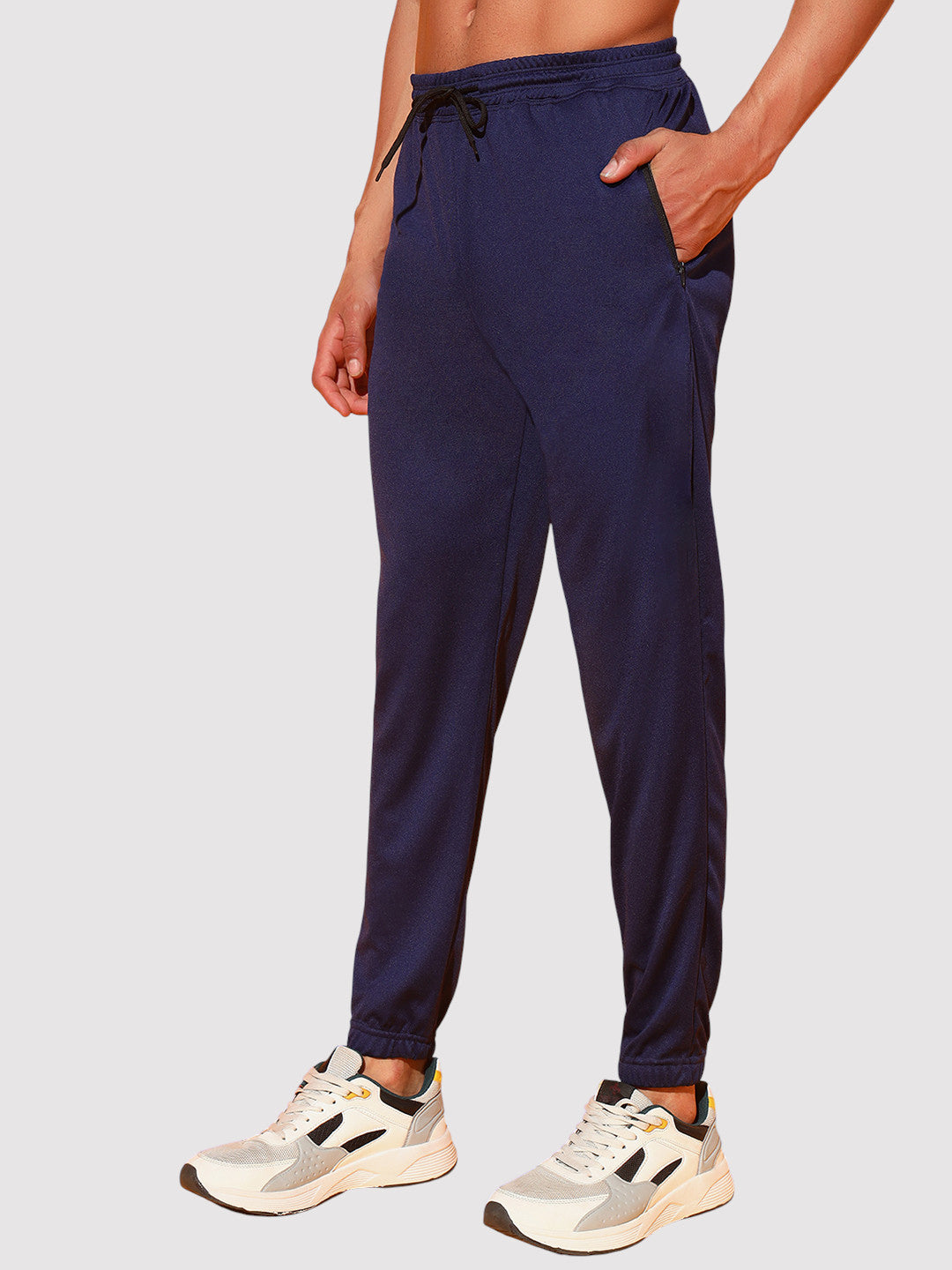 Navy Blue Men’s Knitted Tapered Jogger Pants – Mid-Rise Drawstring Athleisure Wear Secondary image