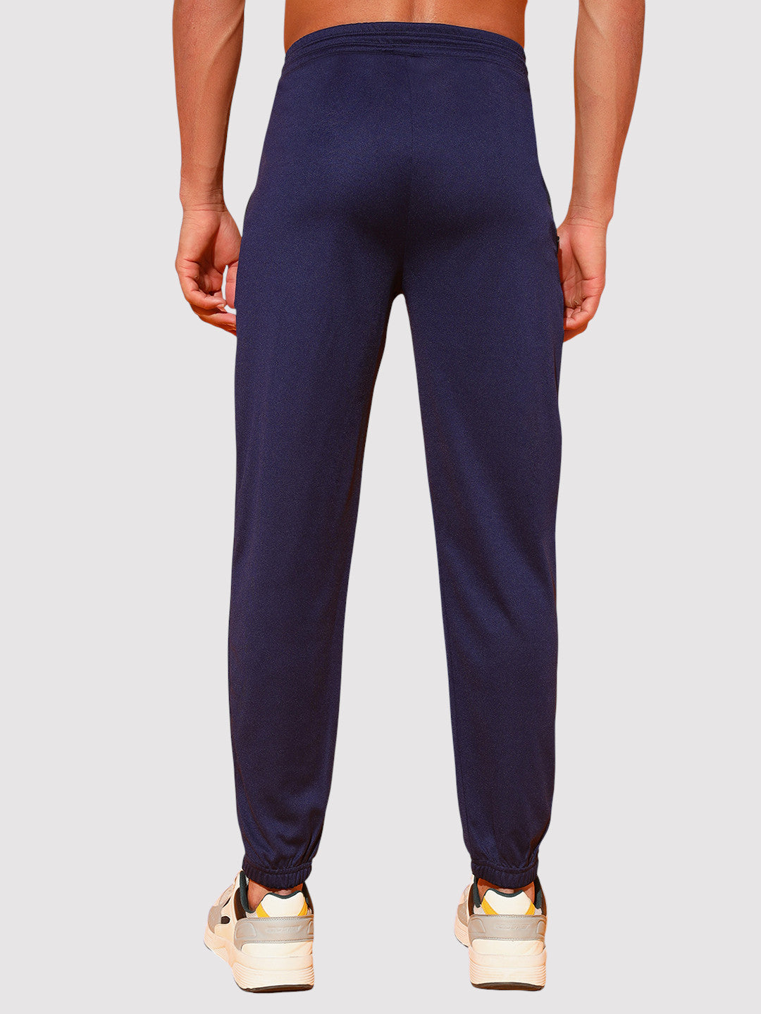 Navy Blue Men’s Knitted Tapered Jogger Pants – Mid-Rise Drawstring Athleisure Wear