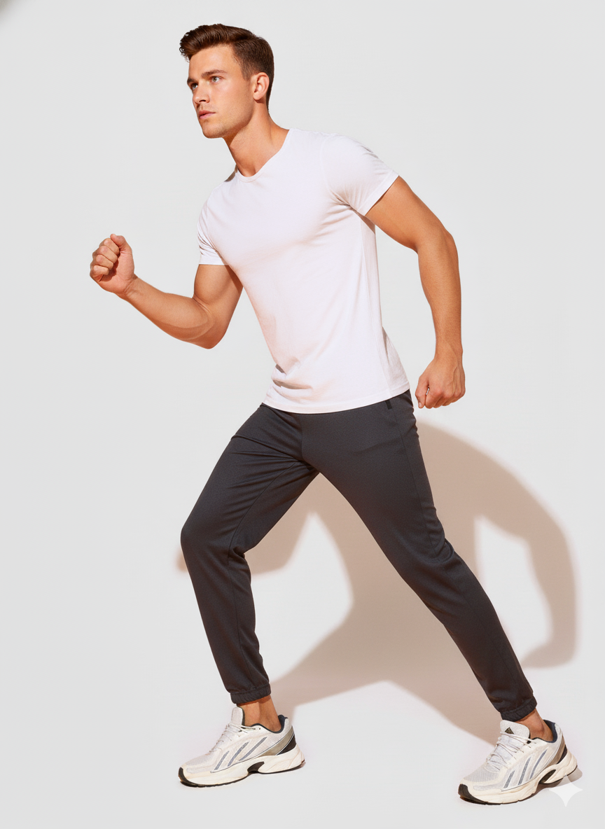 Black Men’s Knitted Tapered Jogger Pants – Mid-Rise Drawstring Athleisure Wear