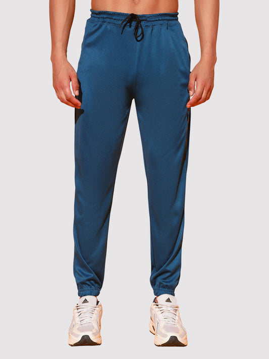 Blue Men’s Knitted Tapered Jogger Pants – Mid-Rise Drawstring Athleisure Wear