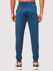 Blue Men’s Knitted Tapered Jogger Pants – Mid-Rise Drawstring Athleisure Wear
