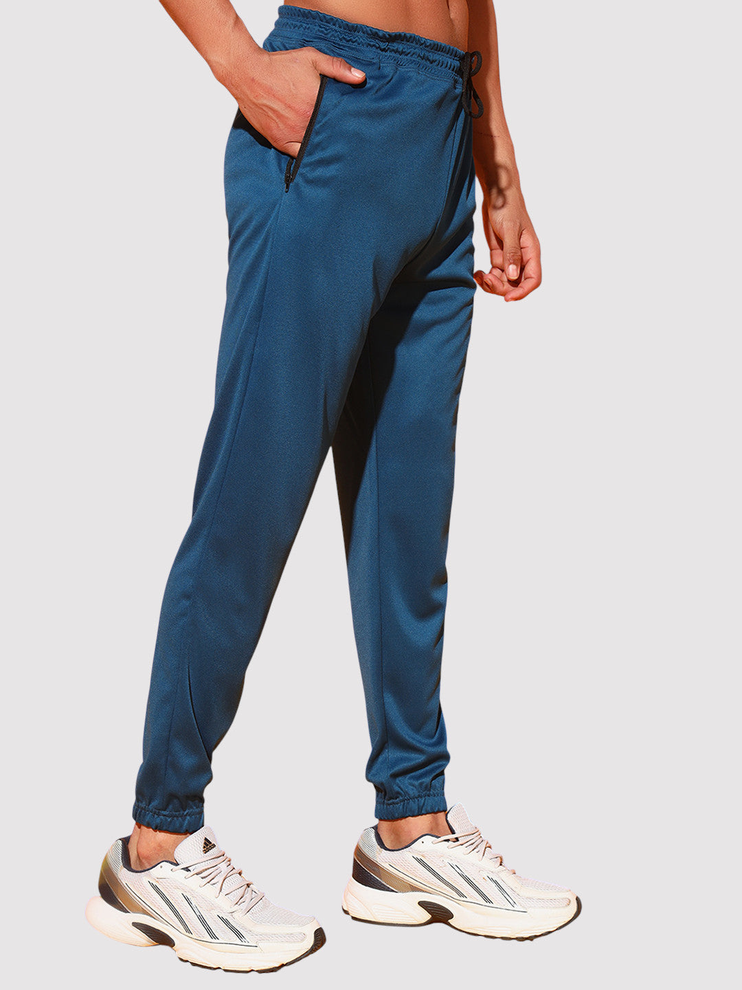 Blue Men’s Knitted Tapered Jogger Pants – Mid-Rise Drawstring Athleisure Wear