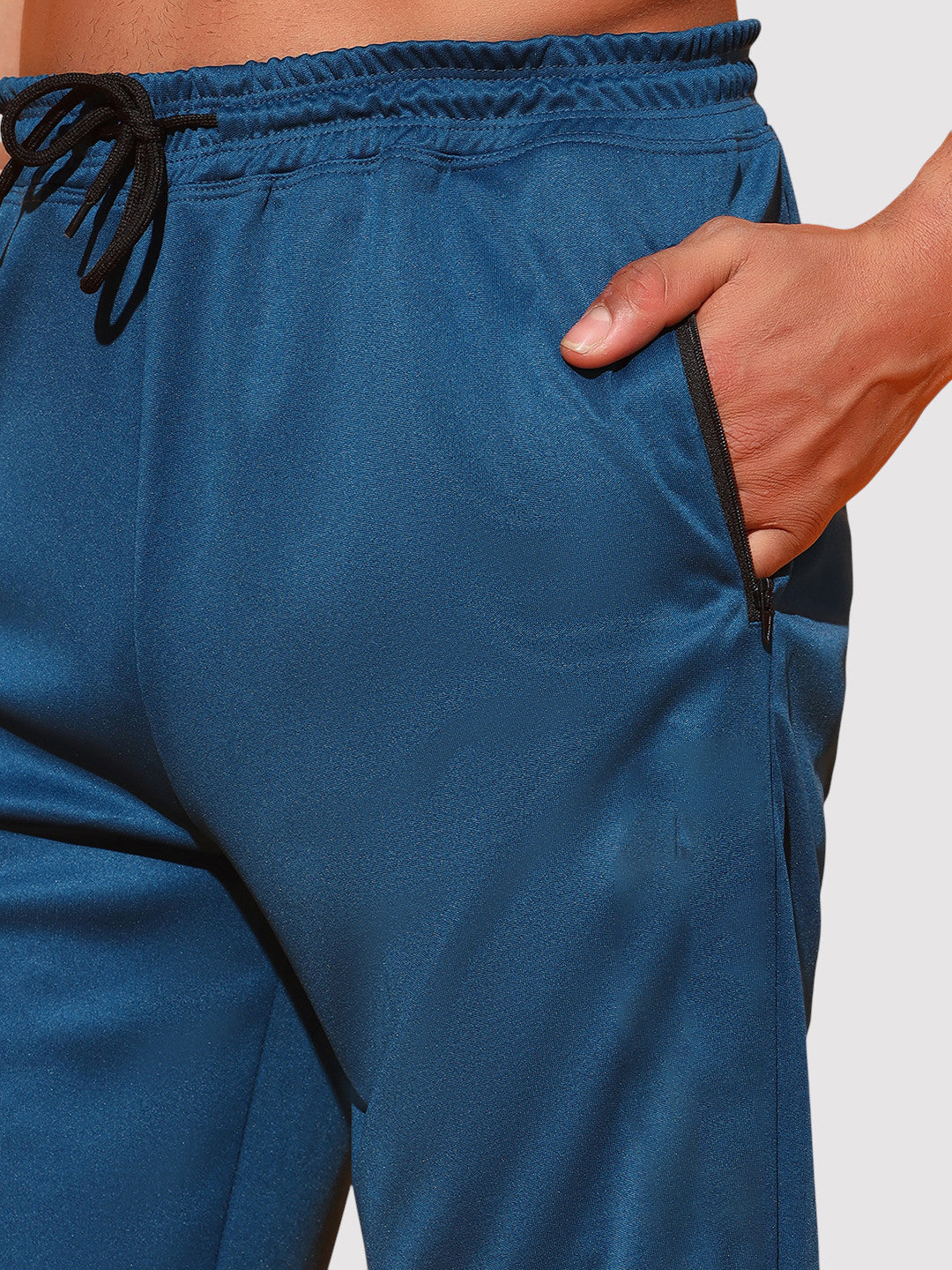 Blue Men’s Knitted Tapered Jogger Pants – Mid-Rise Drawstring Athleisure Wear
