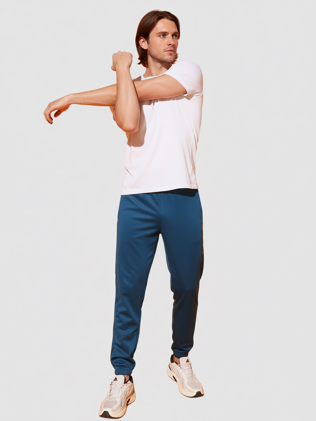 Blue Men’s Knitted Tapered Jogger Pants – Mid-Rise Drawstring Athleisure Wear