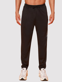 Black Men’s Knitted Tapered Jogger Pants – Mid-Rise Drawstring Athleisure Wear