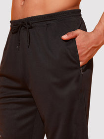 Black Men’s Knitted Tapered Jogger Pants – Mid-Rise Drawstring Athleisure Wear