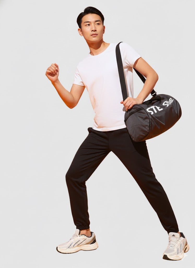 Black Men’s Knitted Tapered Jogger Pants – Mid-Rise Drawstring Athleisure Wear