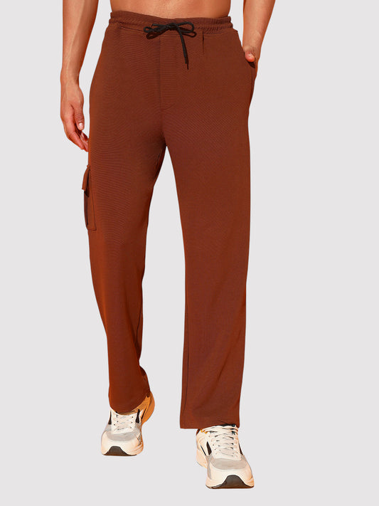 Brown Men’s Knitted Tapered Jogger Pants – Mid-Rise Drawstring Athleisure Wear