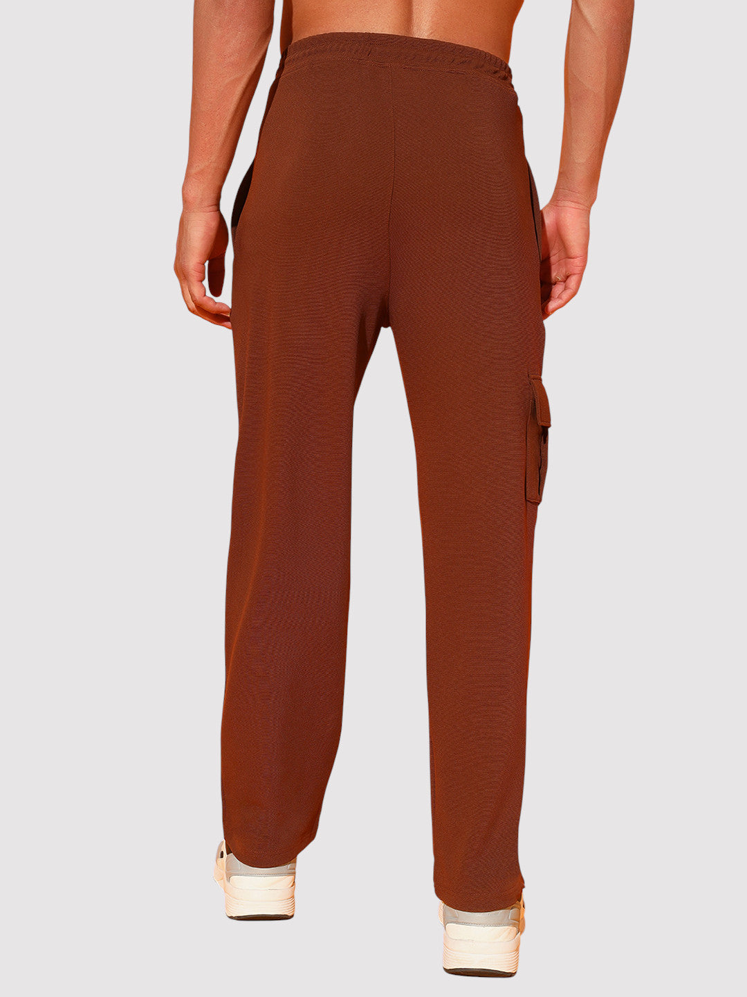 Brown Men’s Knitted Tapered Jogger Pants – Mid-Rise Drawstring Athleisure Wear