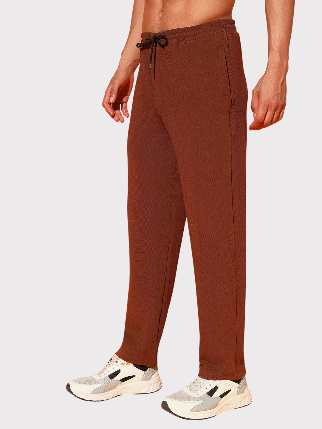 Brown Men’s Knitted Tapered Jogger Pants – Mid-Rise Drawstring Athleisure Wear