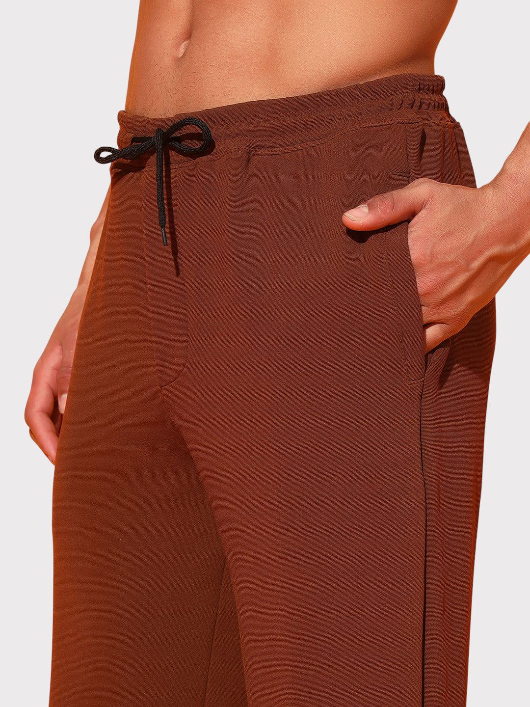 Brown Men’s Knitted Tapered Jogger Pants – Mid-Rise Drawstring Athleisure Wear