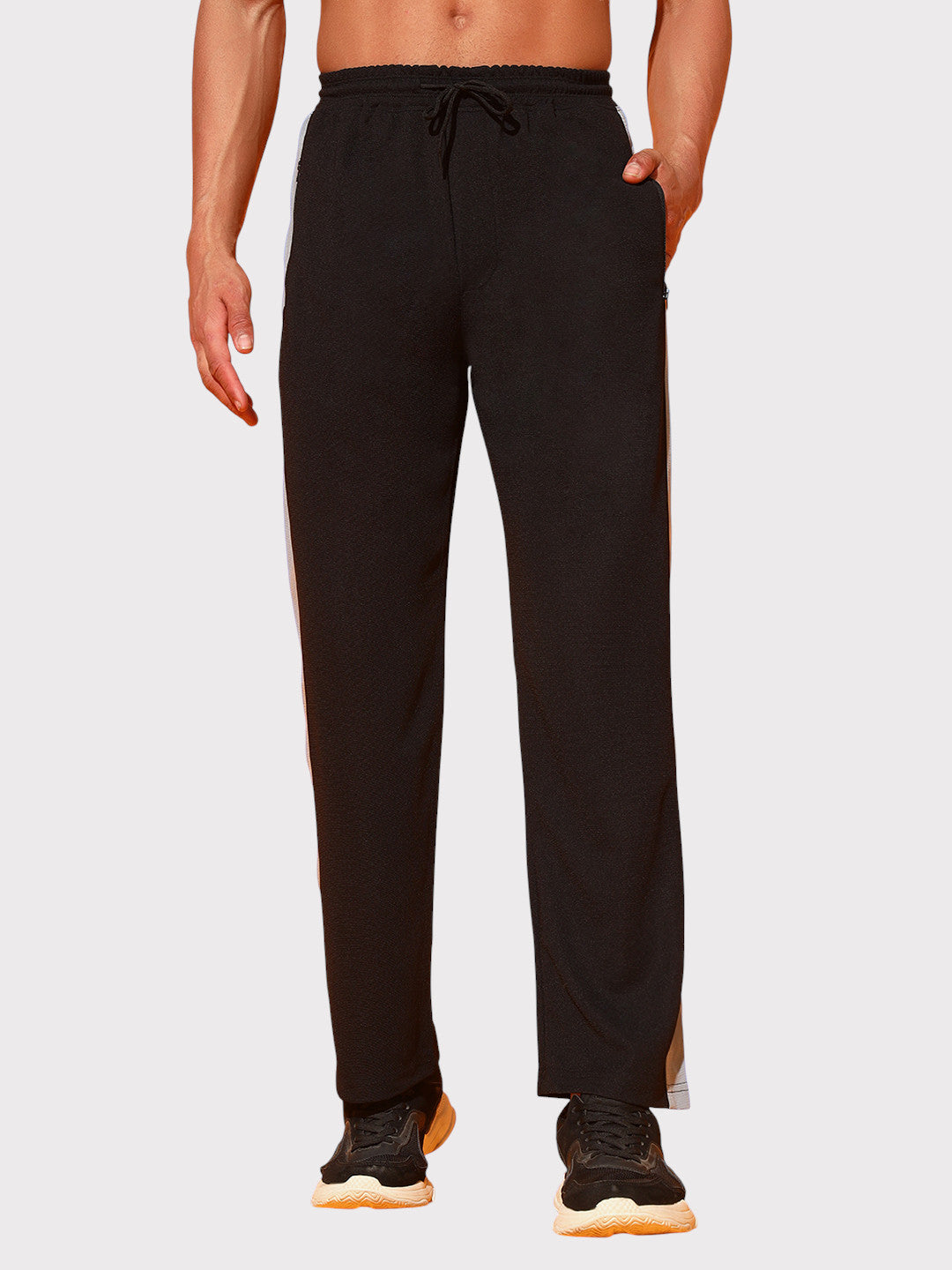 Black Men’s Knitted Tapered Jogger Pants – Mid-Rise Drawstring Athleisure Wear