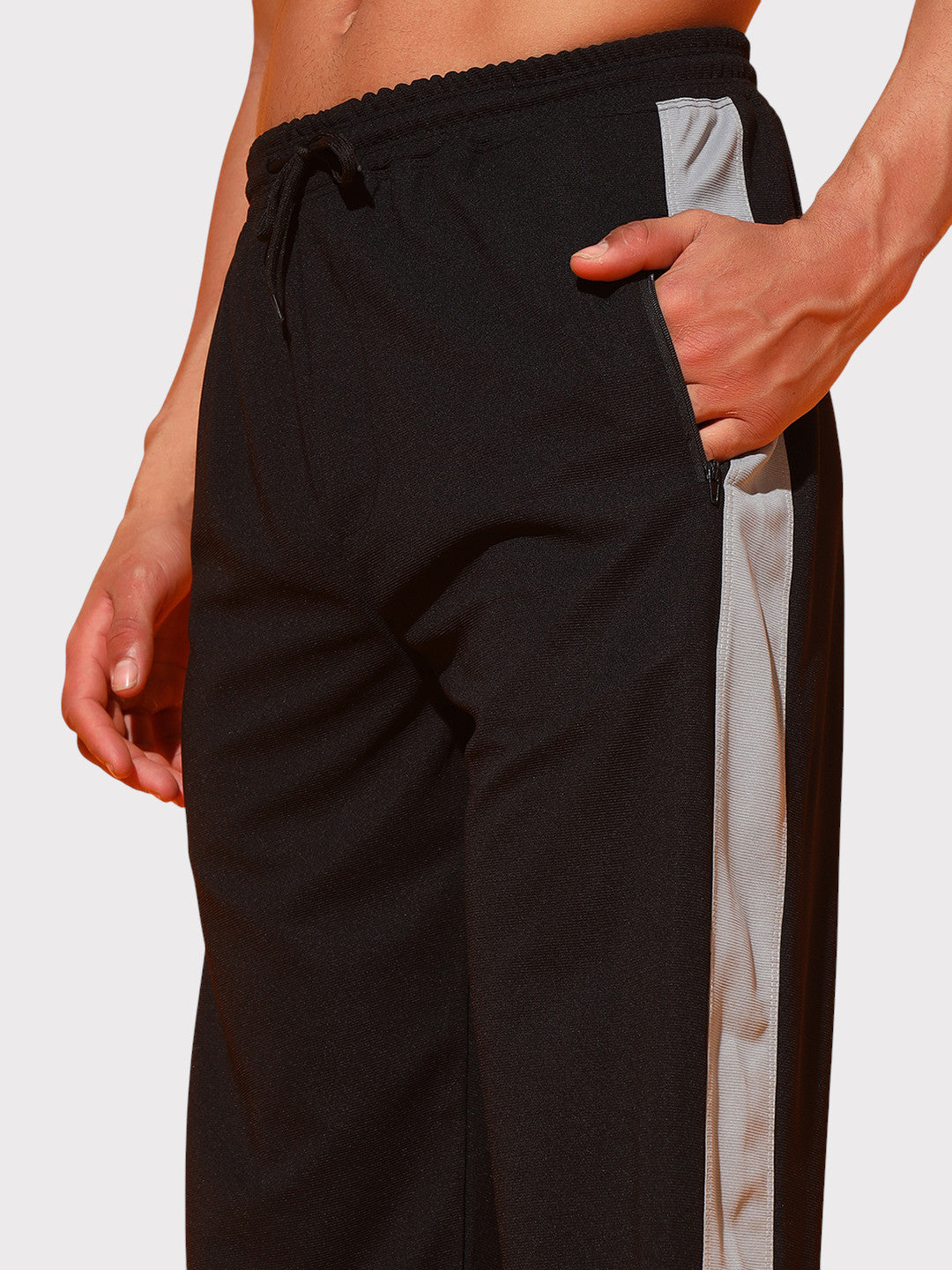 Black Men’s Knitted Tapered Jogger Pants – Mid-Rise Drawstring Athleisure Wear