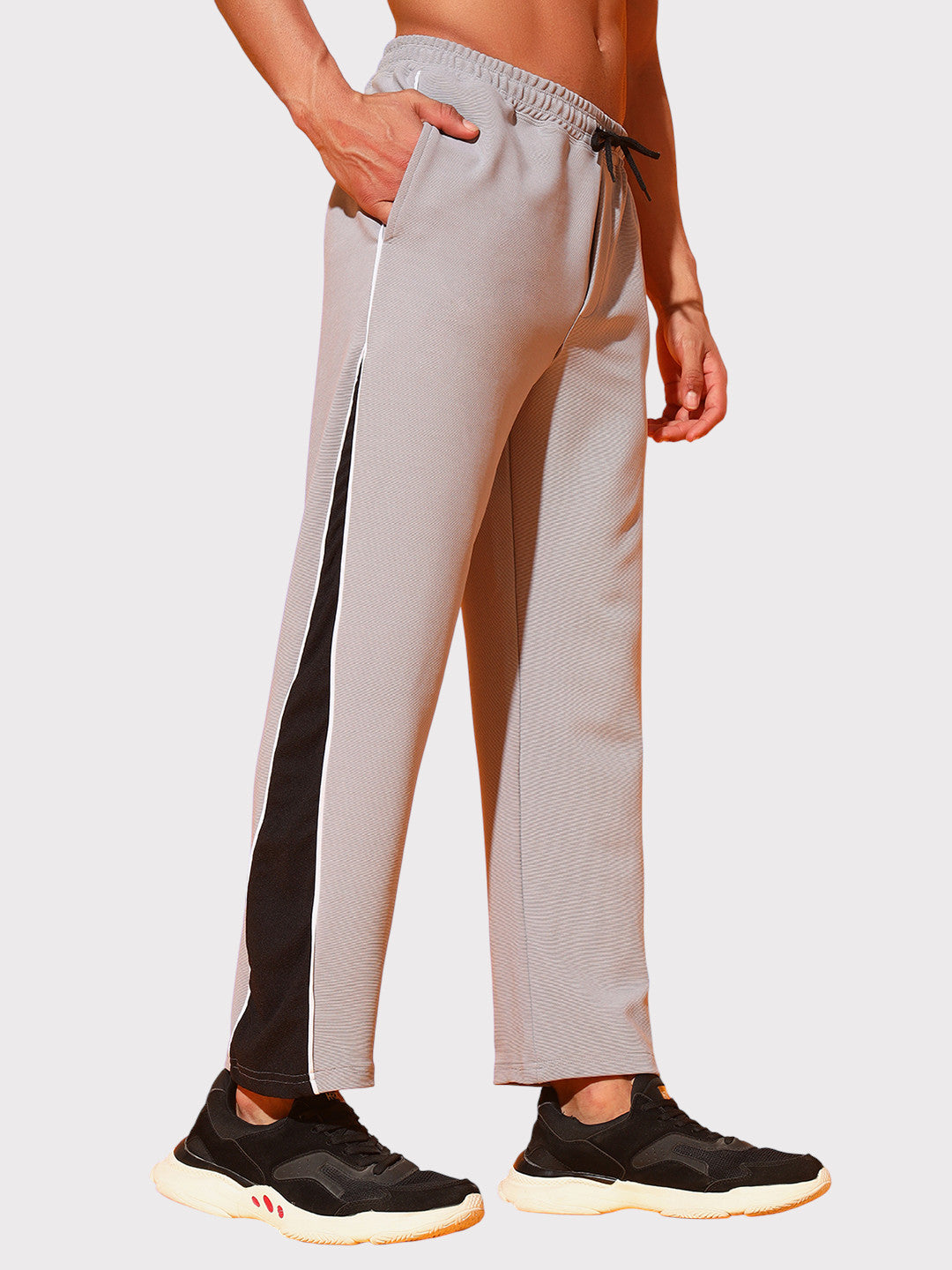 Grey Men’s Knitted Tapered Jogger Pants – Mid-Rise Drawstring Athleisure Wear