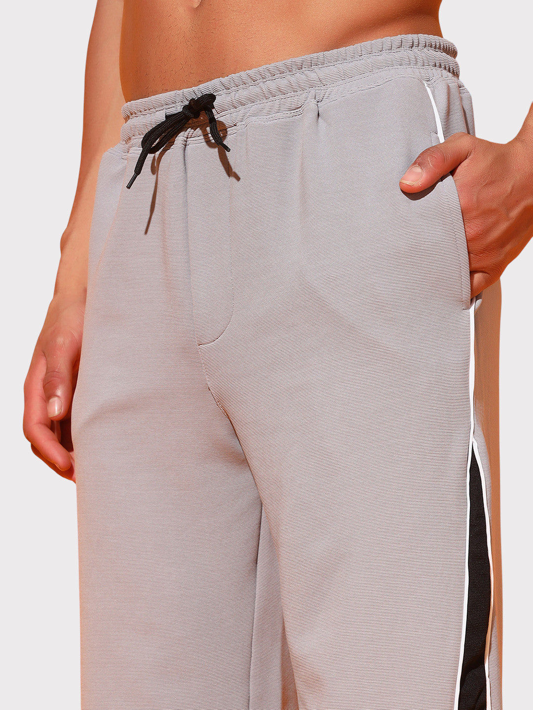 Grey Men’s Knitted Tapered Jogger Pants – Mid-Rise Drawstring Athleisure Wear
