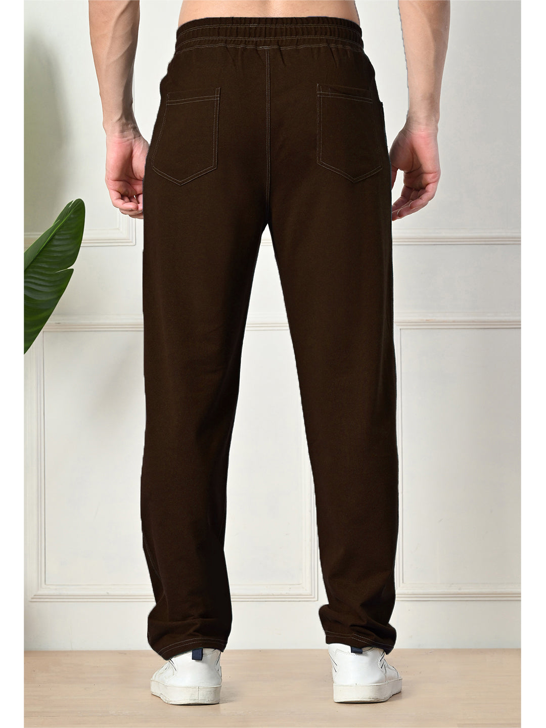 Dark Brown Men’s Knitted Tapered Jogger Pants – Mid-Rise Drawstring Athleisure Wear