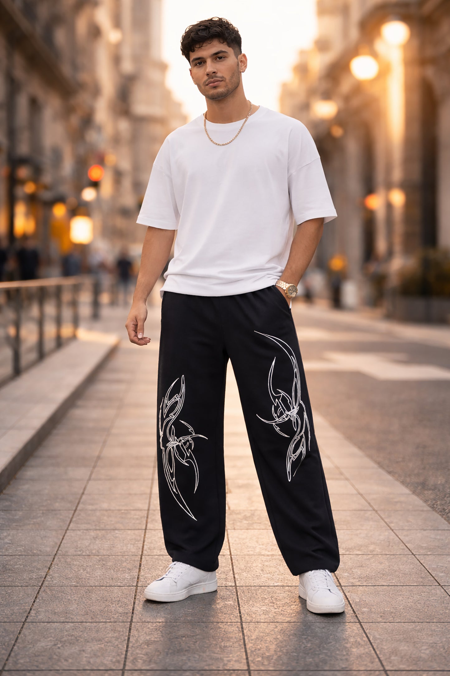 Black Men’s Graphic Printed Joggers – Regular Fit Streetwear Casual Wear