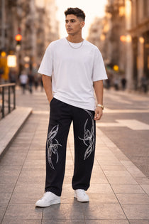 Black Men’s Graphic Printed Joggers – Regular Fit Streetwear Casual Wear