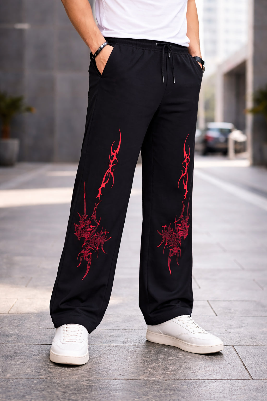 Black Men’s Graphic Printed Joggers – Regular Fit Streetwear Casual Wear
