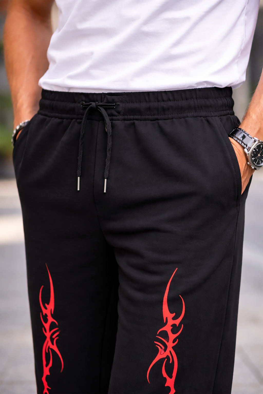 Men’s Graphic Printed Polyester Relaxed Fit Track Pants.
