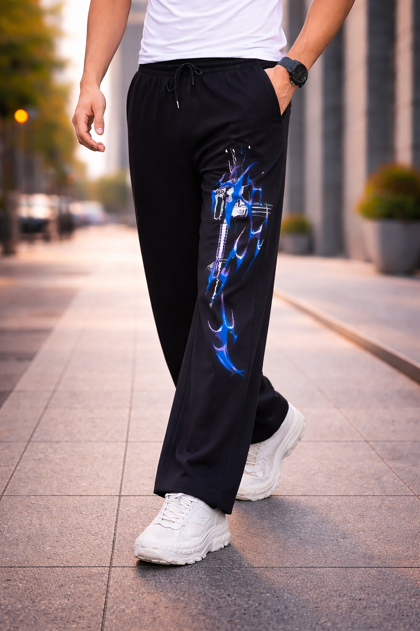 Black Men’s Graphic Printed Joggers – Regular Fit Streetwear Casual Wear