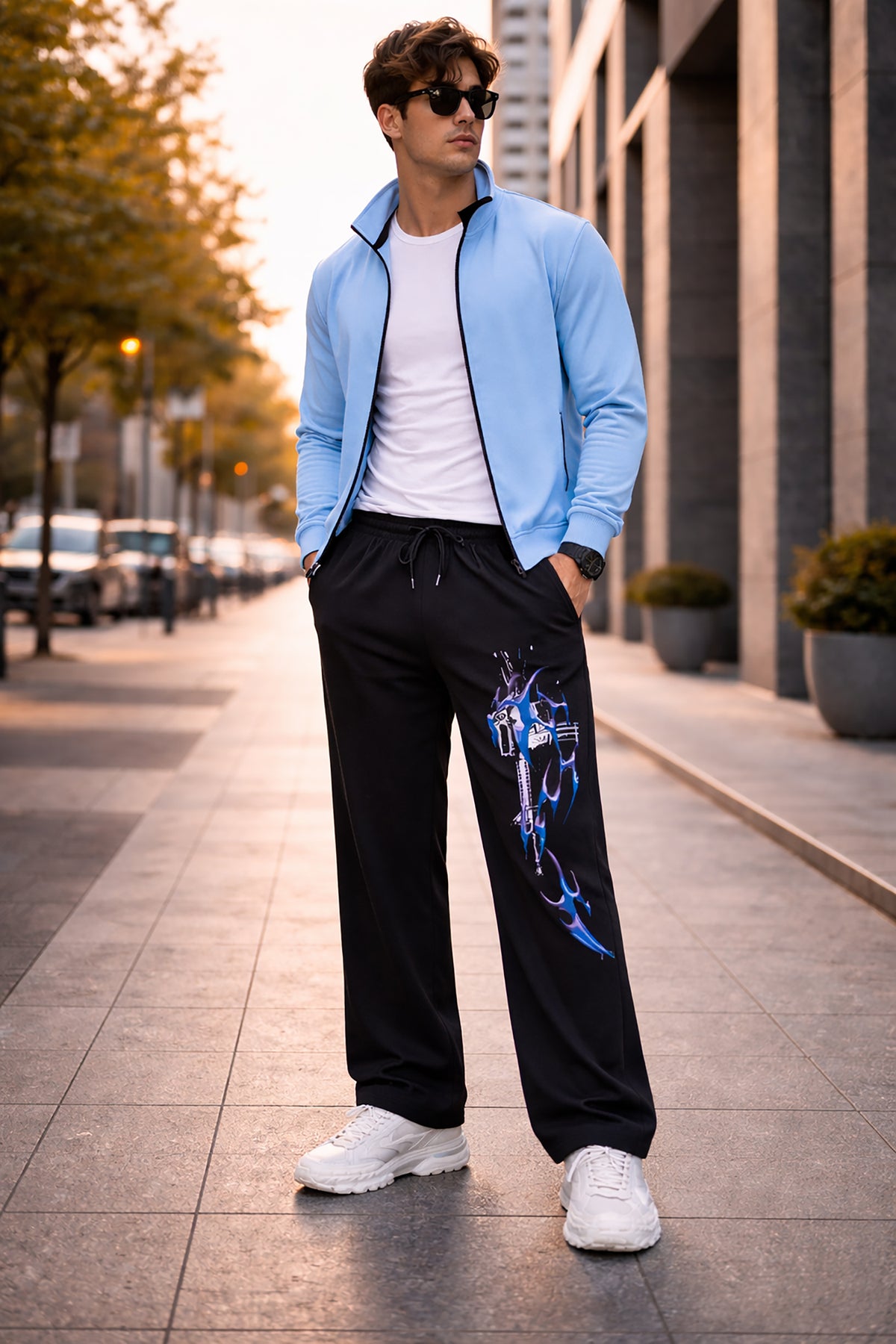 Black Men’s Graphic Printed Joggers – Regular Fit Streetwear Casual Wear