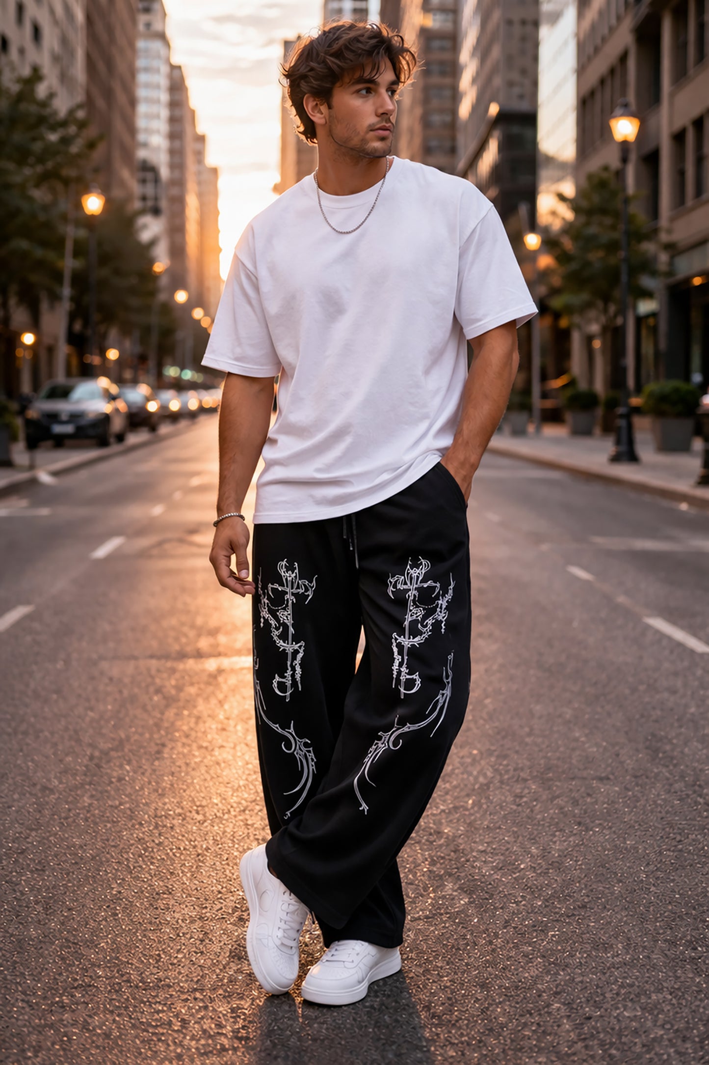 Black Men’s Graphic Printed Joggers – Regular Fit Streetwear Casual Wear